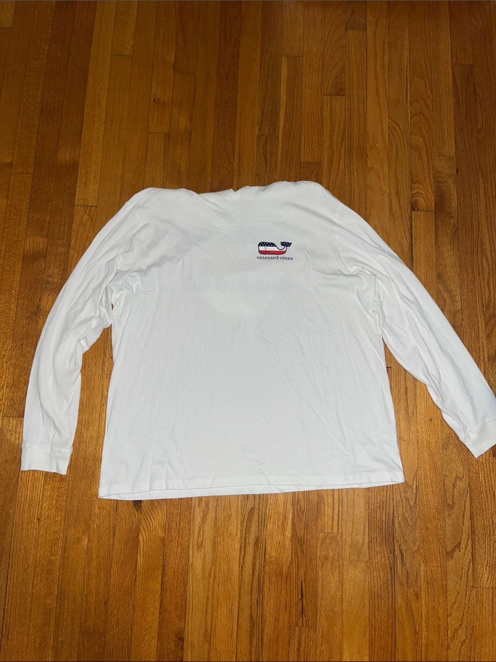 Vineyard Vines White Long-Sleeve Hooded Tee with Patriotic Whale